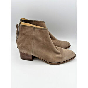 Rag & Bone Suede Ankle Boots Womens EU 39 US 8 Taupe Rear Zip Stacked Heel
